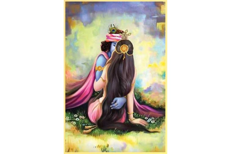 Beautiful radha krishna love painting on canvas