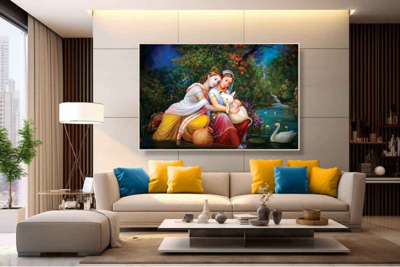 Radha Krishna loves Painting with cow Best canvas painting