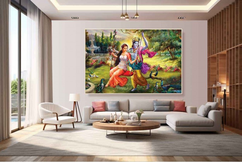 001 Beautiful Radha Krishna on swing painting On Canvas L
