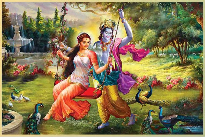 Beautiful Radha Krishna on swing painting On Canvas L