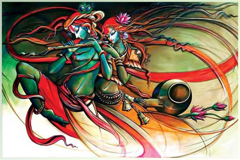Beautiful Traditional Radha Krishna Painting on canvas RK223L