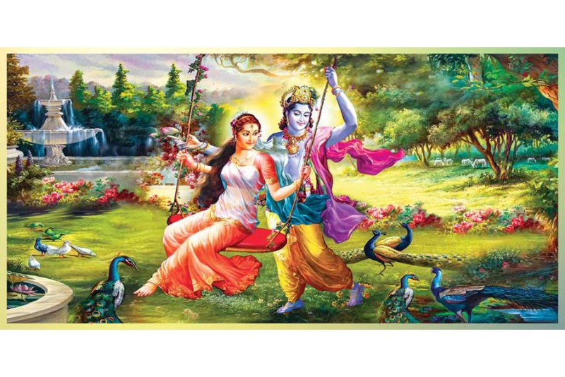 001 Radha Krishna on swing Photo Painting On Canvas