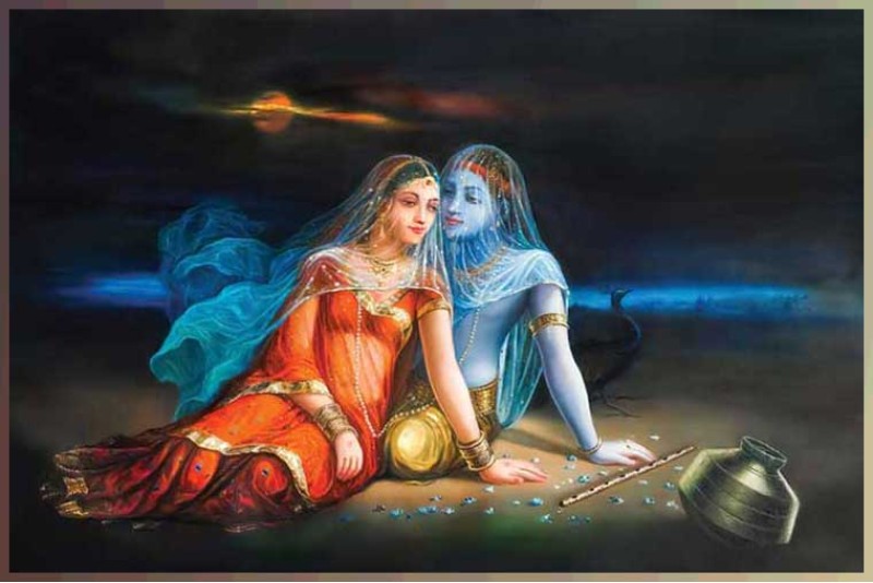 002 Beautiful radha krishna lost in love canvas painting