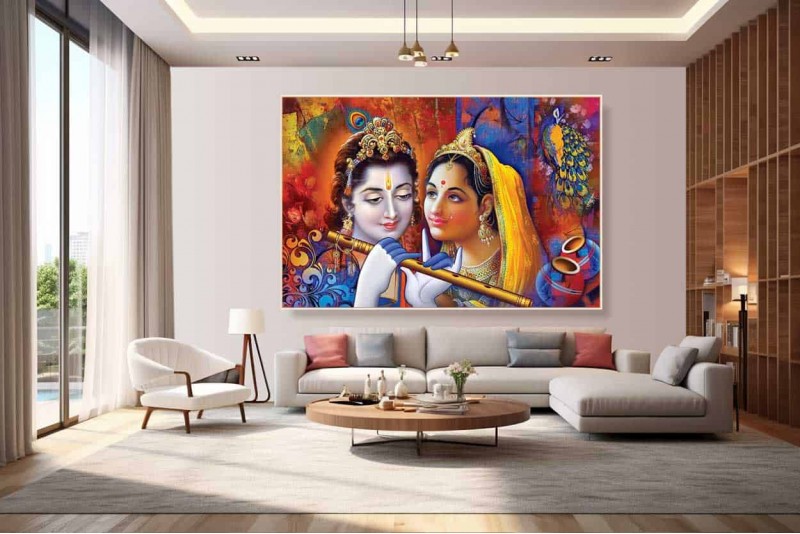 Beautiful radha krishna love painting wall canvas for bedroom