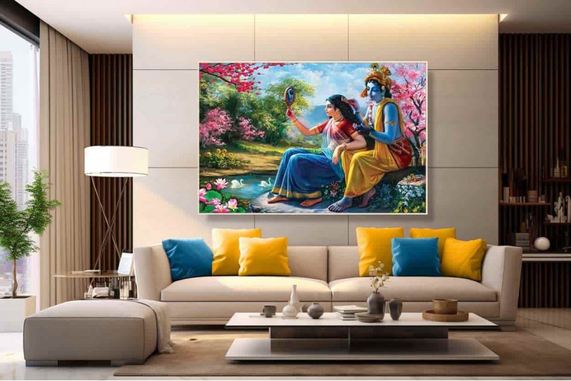 0245 Beautiful Radha Krishna Painting On Canvas HD image