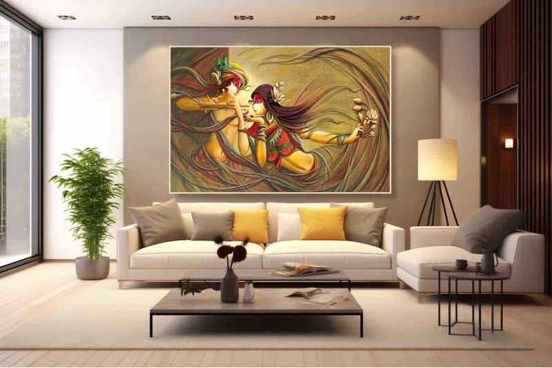 016 Abstract Radha Krishna painting wall canvas home vastu S