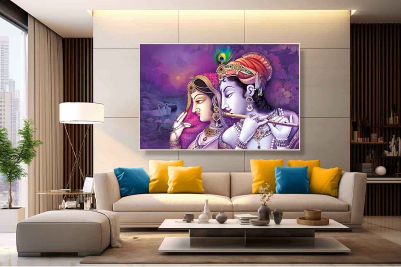018 Abstract Radha Krishna painting wall canvas home vastu S