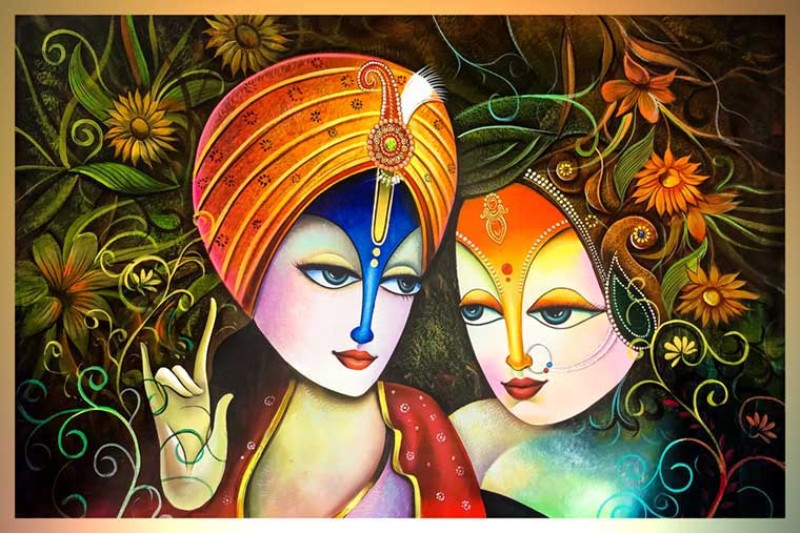 001 Abstract Radha Krishna Painting On Synthetic Material