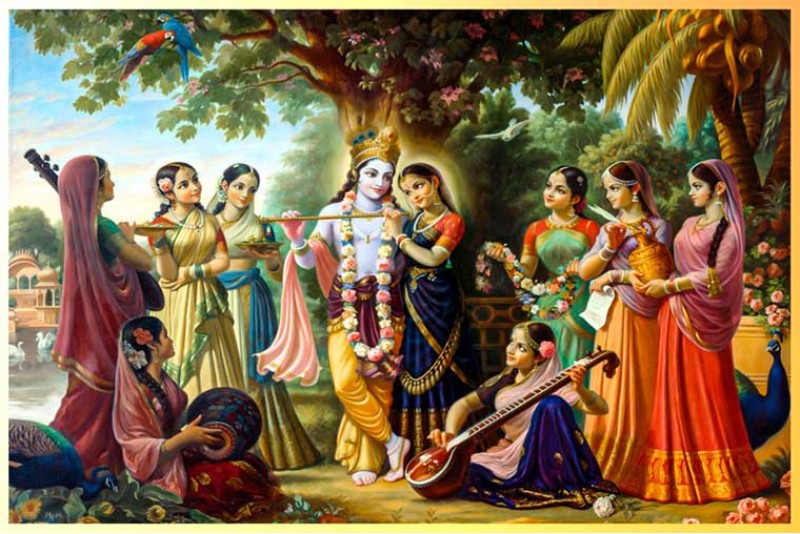 Fine Canvas Radha Krishna With Ashta Sakhi Painting L