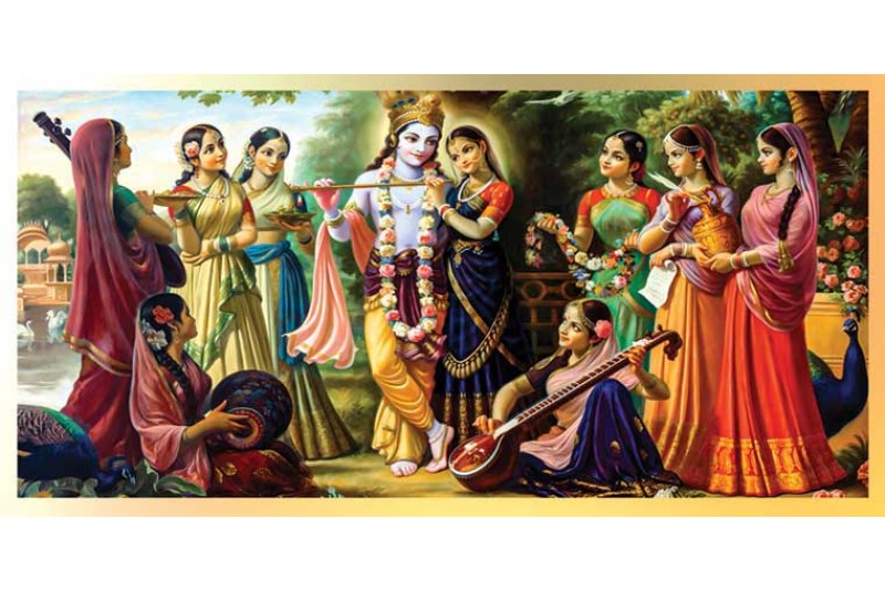 Fine Canvas radha krishna ashta sakhi painting M2