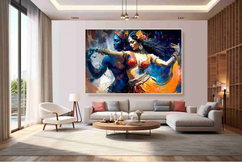 Abstract Modern Art Radha Krishna Painting Wall Canvas 
