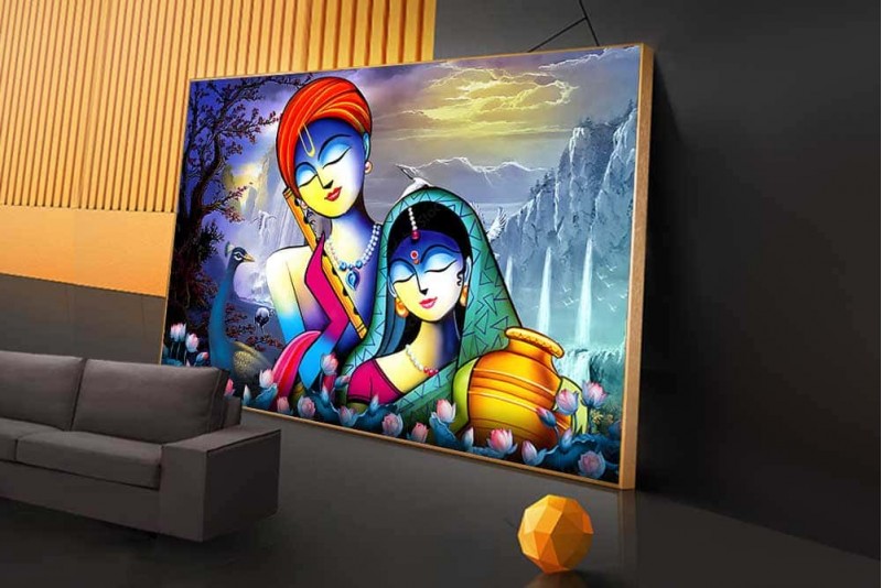 Abstract Radha Krishna Painting Canvas for Living Room
