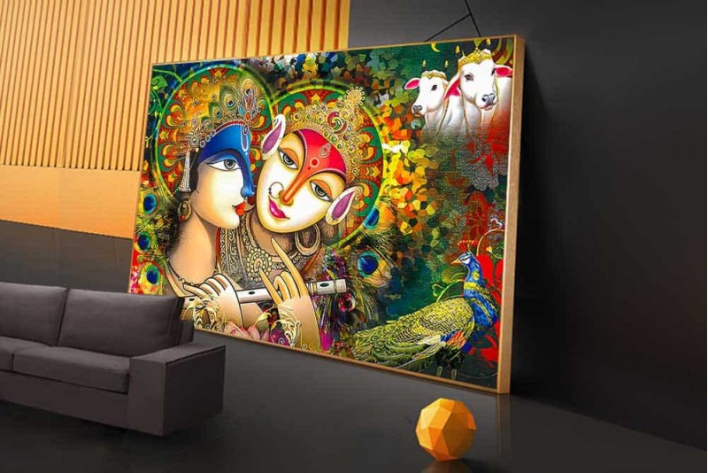 Abstract Radha Krishna Painting for Living Room wall canvas