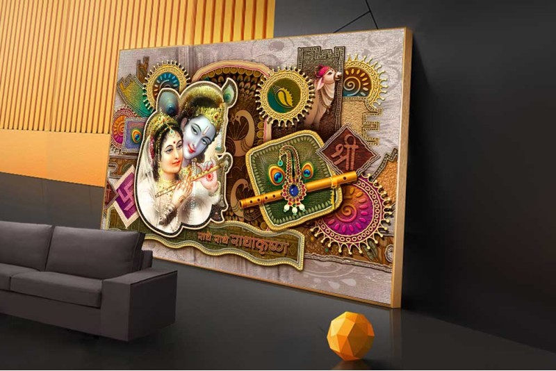 Abstract Wall Art Painting Of Lord Krishna Radha Devine Love