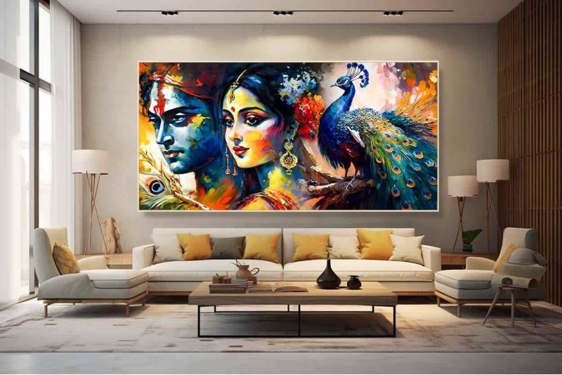 Beautiful Radha Krishna Painting on Canvas high resolution
