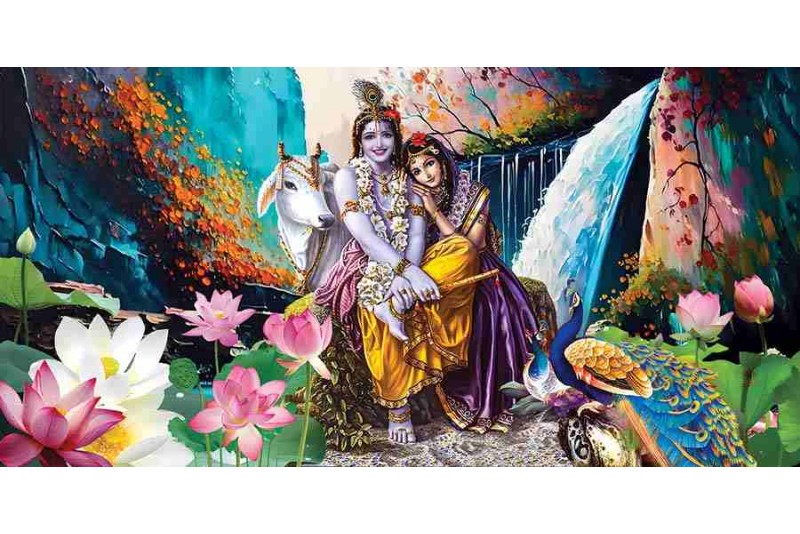 Krishna Images Romantic Radha Krishna Love painting with waterfall
