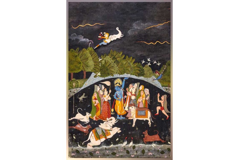 Krishna Lifting Mount Govardhan painting wall canvas 02