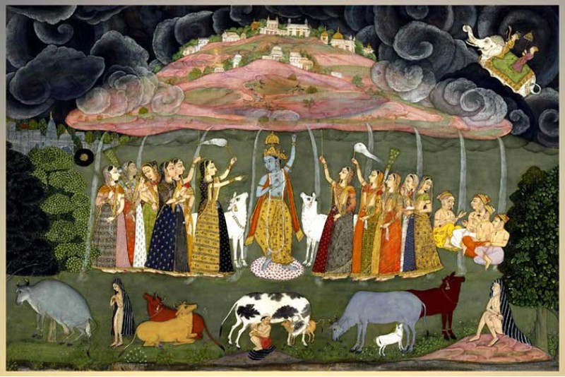 Krishna Lifting Mount Govardhan painting wall canvas 03