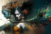 Lord Krishna Radha Devine Love Abstract Wall Art Painting-S