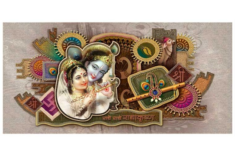 Lord Krishna Radha Devine Love Abstract Wall Art Painting-S