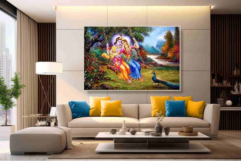 Radha Krishna on swing divine love painting 04L