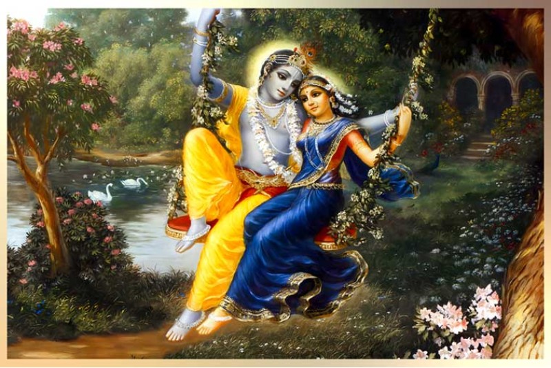 Radha Krishna on swing divine love painting 05L