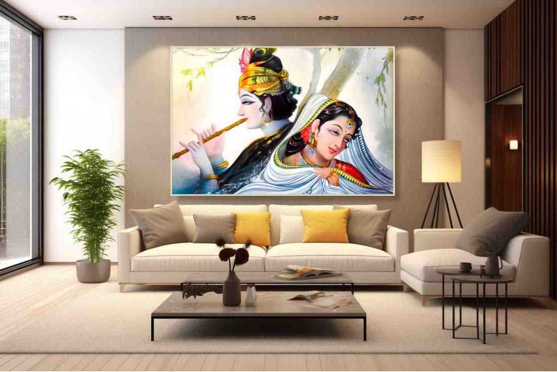Radha Krishna love wall art painting on canvas 