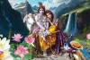 Romantic Radha Krishna Krishna Images with cow and waterfall