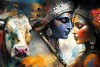abstract radha krishna with cow Krishna images romantic art painting