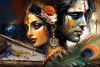Abstract Wall Art Painting Of Lord Krishna Radha Devine Love