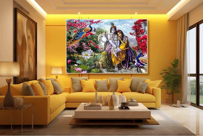 Beautiful Romantic Radha Krishna Love Art Painting On Canvas M