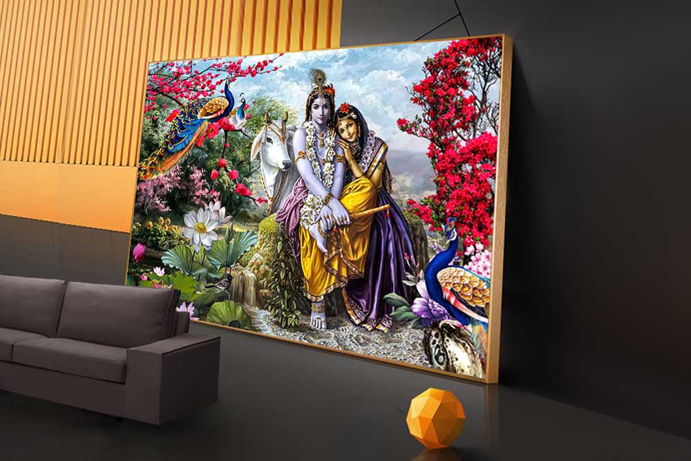 Beautiful Romantic Radha Krishna Love Art Painting On Canvas M