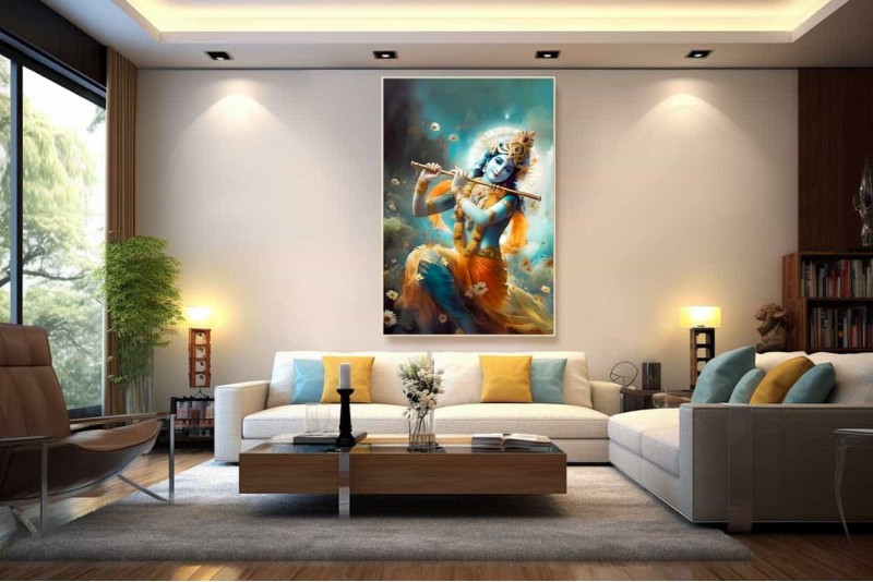 Beautiful lord Krishna photo smile face painting on canvas