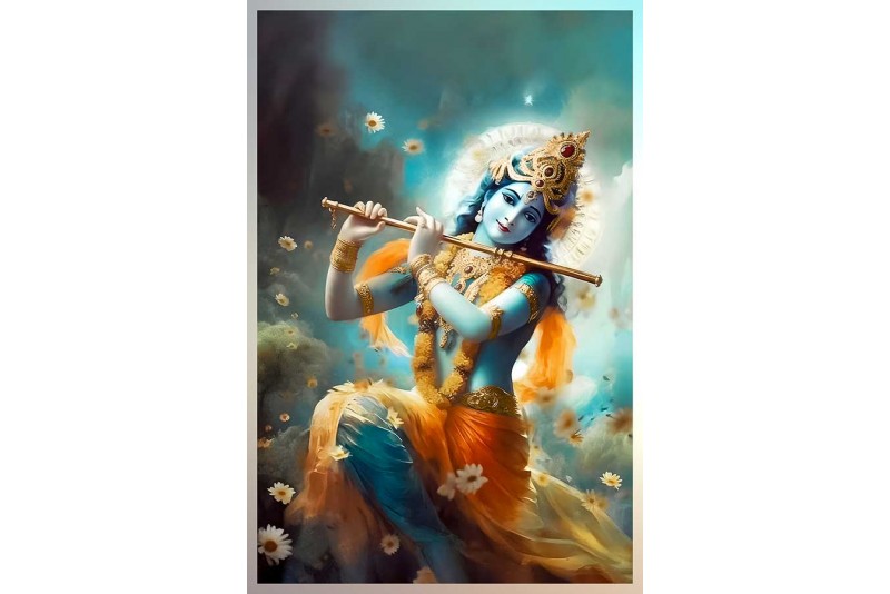 Beautiful lord Krishna photo smile face painting on canvas