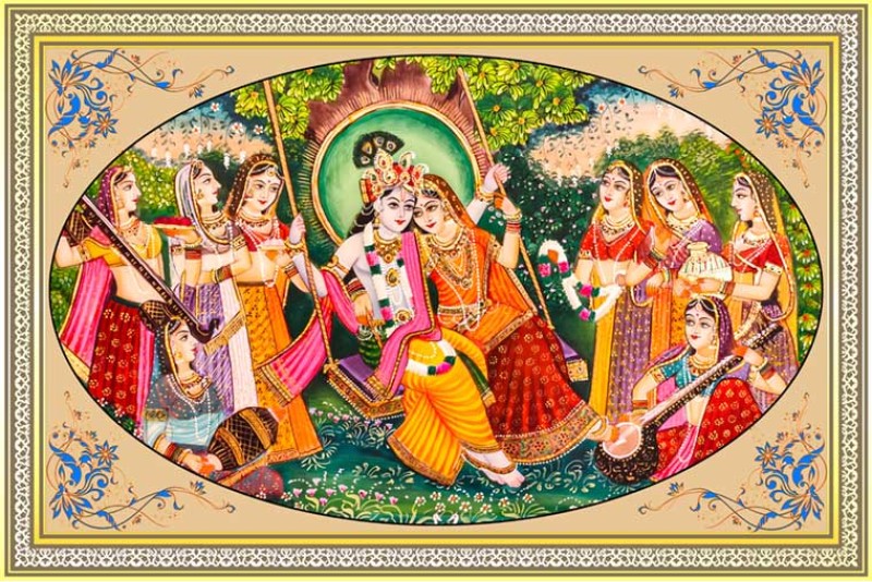 lord krishna radha on swing surrounding ashta sakhi L