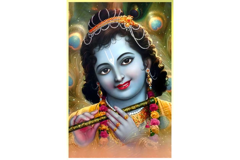 Beautiful lord Krishna smile face painting on canvas L