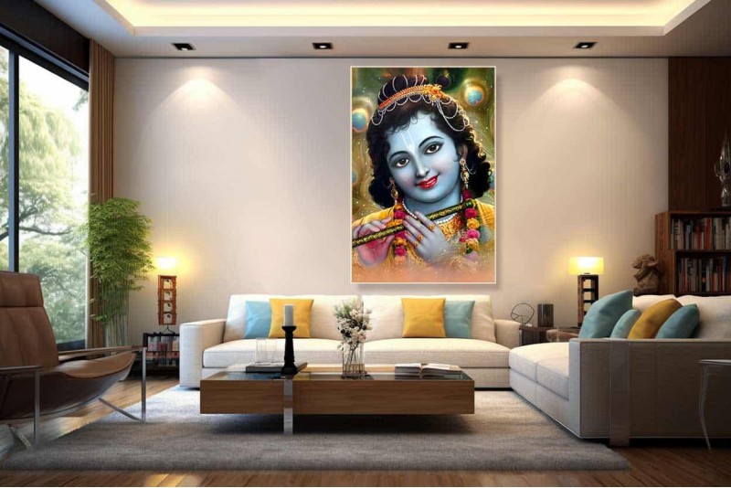 Beautiful lord Krishna smile face painting on canvas M
