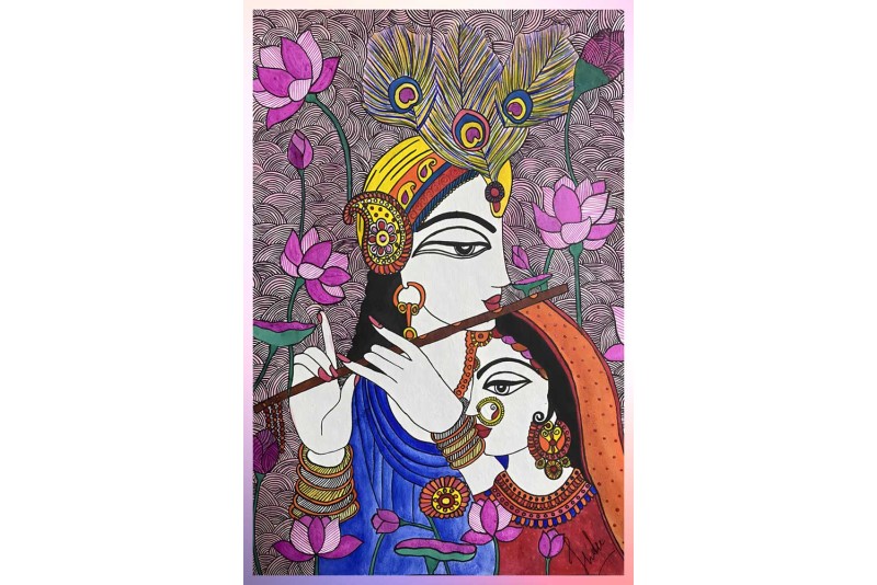 madhubani radha krishna indian folk art painting