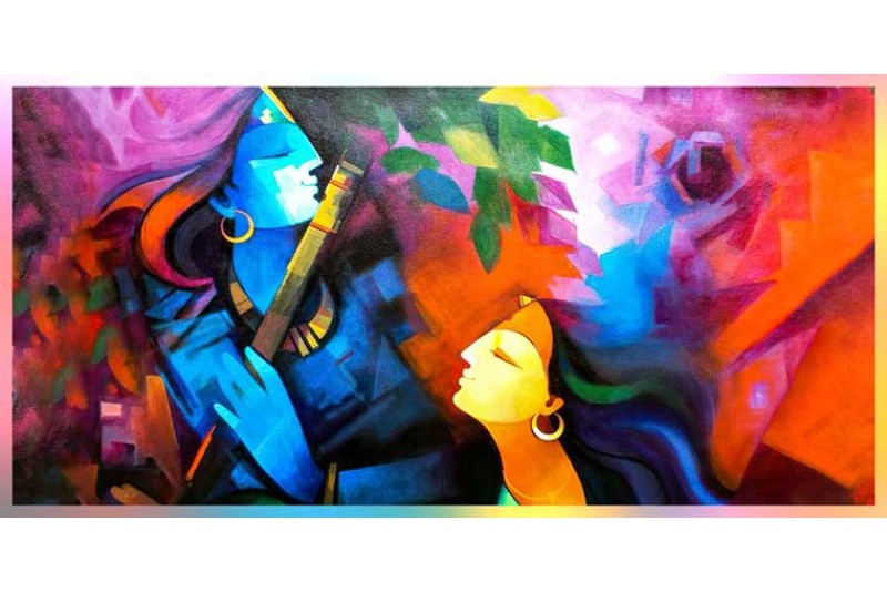 006 Modern art radha krishna painting wall canvas S