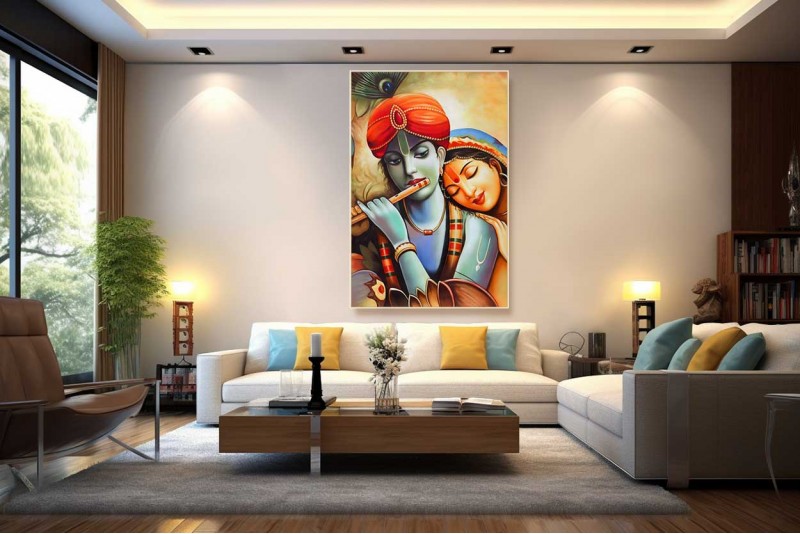 Beautiful Radha Krishna divine love painting on canvas 06L