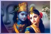 radha krishna love painting with buddha face