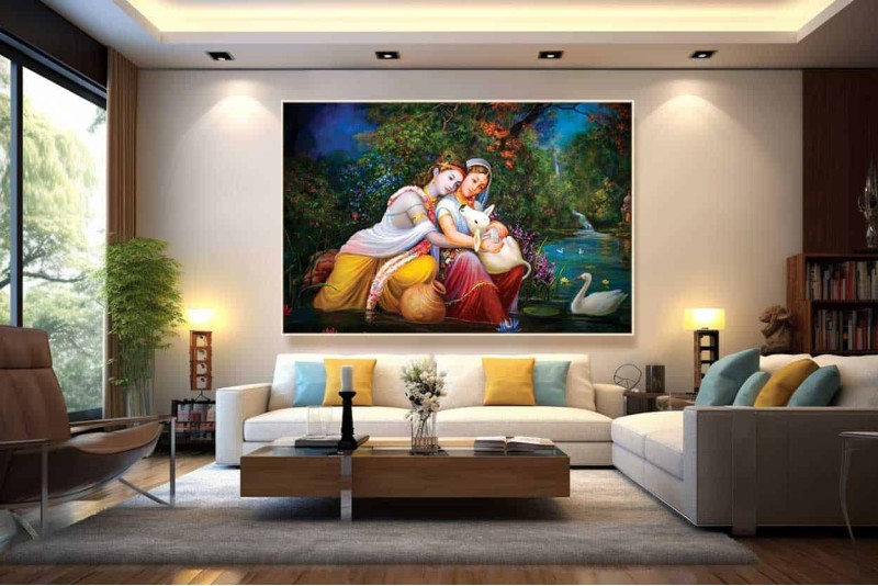 0232 Beautiful Radha Krishna Painting on Canvas Best Of HD L