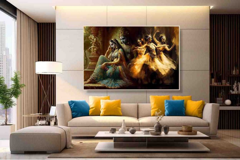 radha krishna with gopis modern art painting