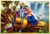 radha krishna with waterfall and two swan home vastu painting