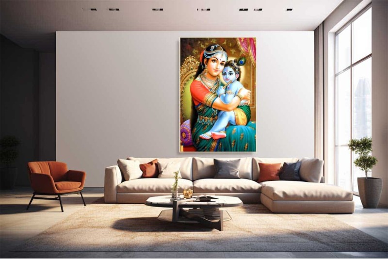 002 yashoda with baby krishna painting on canvas M