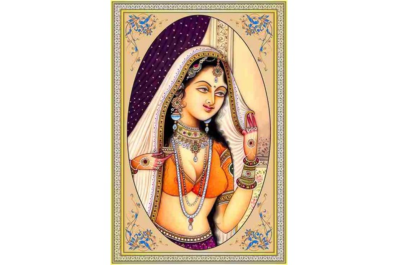 Beautiful Rajput Queen Rajasthani Miniature Art Painting 001L