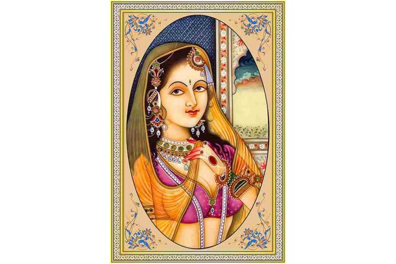 Indian Miniature Painting Rajasthani Lady Princess 003M