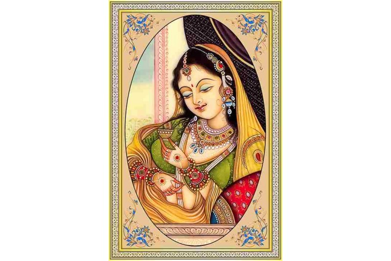 Indian Miniature Painting Rajasthani Lady Princess 004L