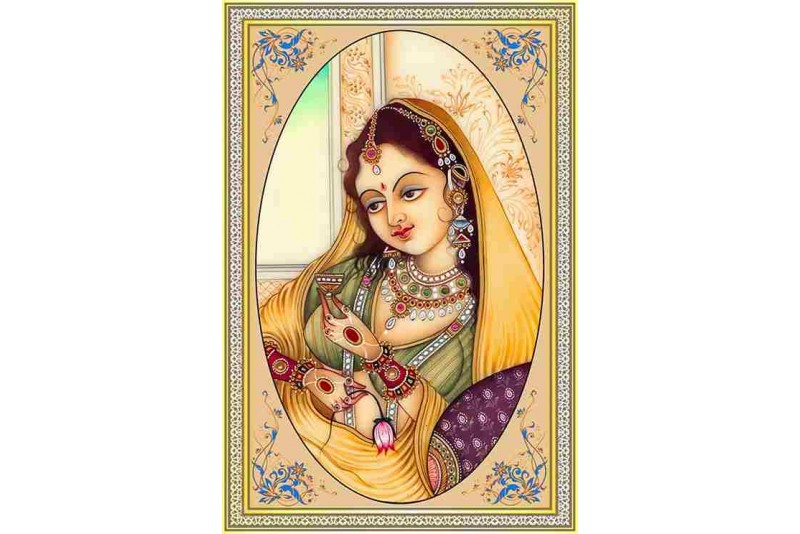 Indian Miniature Paintings Rajasthani Lady Princess Portrait 007M