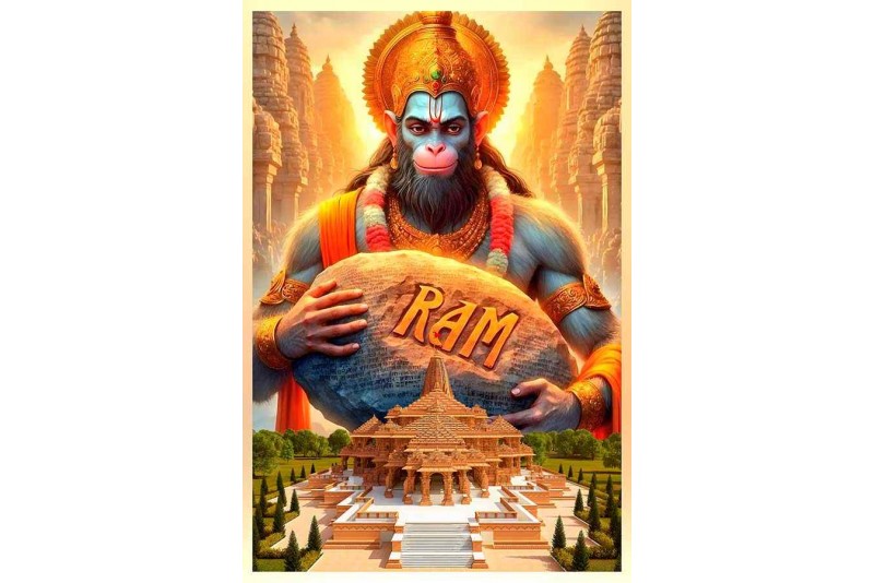 Hanuman Ji Painting with Ram mandir Ayodhya ram Mandir